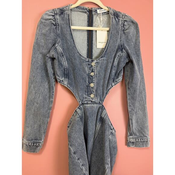 Amanda Uprichard Alabama Denim Mini Dress in Caspian Size Small - Picture 4 of 8